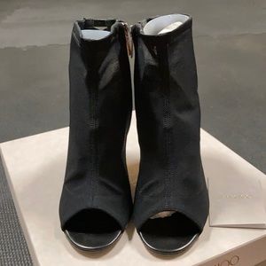 Jimmy Choo black mesh Driana peep toe booties